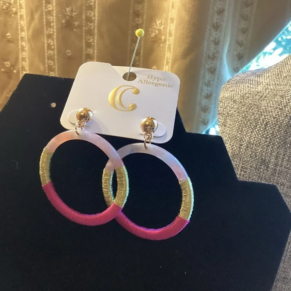 Pink and Gold Hoop Pierced Earrings
